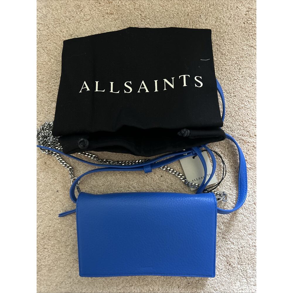 All saints crossbody leather bag, chain strap, wallet Fetch NEW w dustbag & tags